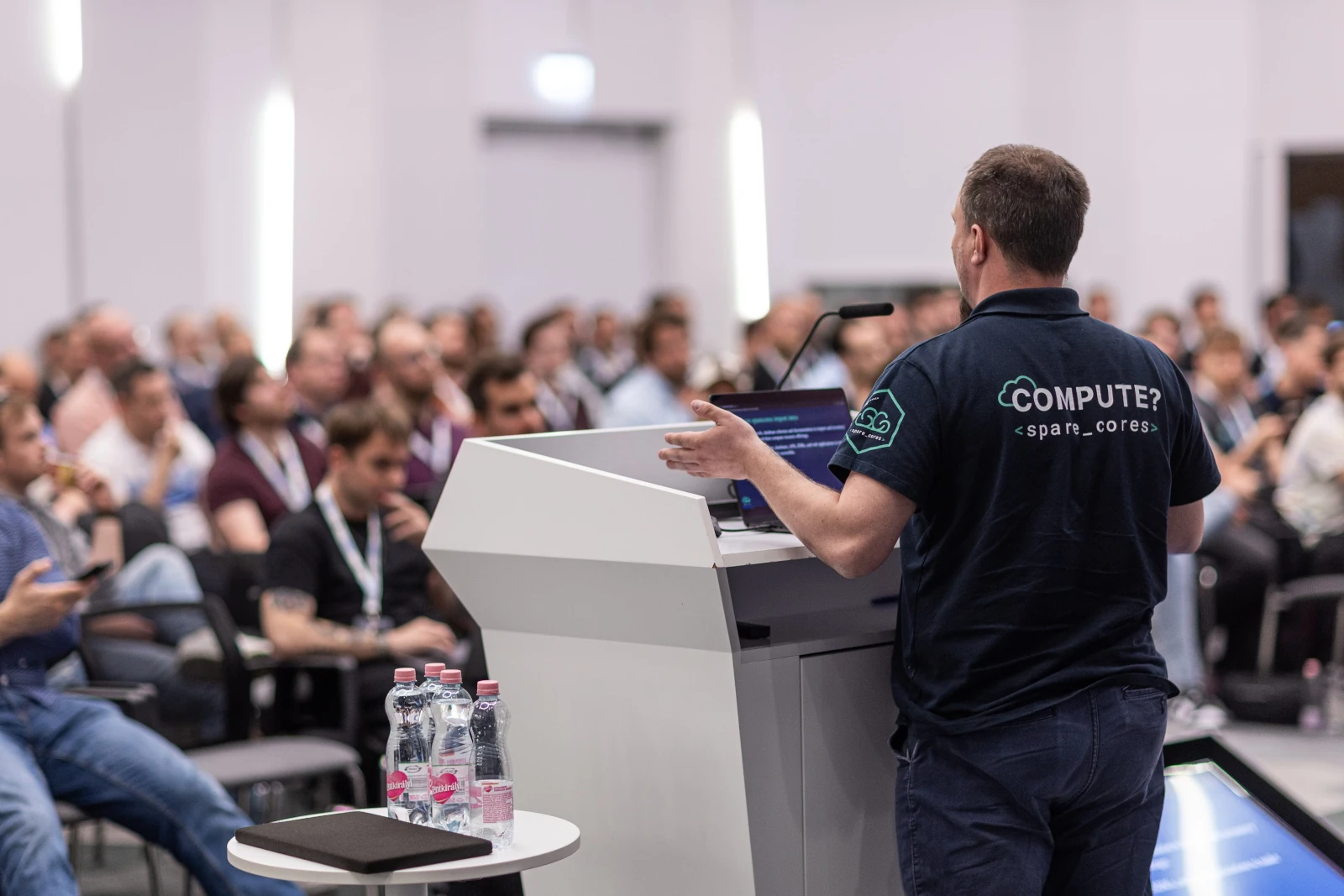 Photo from the stage of the Kubernetes Community Days (KCD) Budapest 2025 conference.