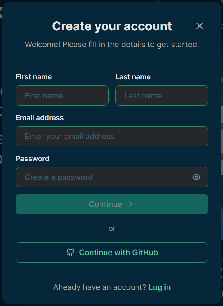 Screenshot of the registration window on the Spare Cores website with the email form and the Continue with GitHub button.