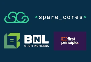 The logos of BNL Start Partners and FPI (First Principle Innovation) on a funding announcement graphic.