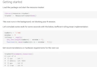 R console output showing starting the Resource Tracker and getting server recommendations from Spare Cores.