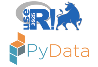 The logos of the useR! and PyData conferences.