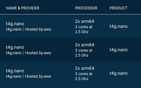 Screenshot of the server listing page, focusing on the search results, showing 3 instance records in a table