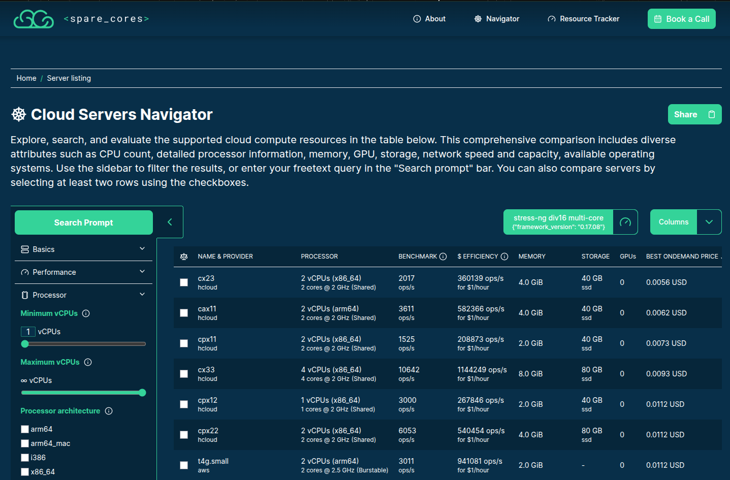 Search for cheap servers at sparecores.com